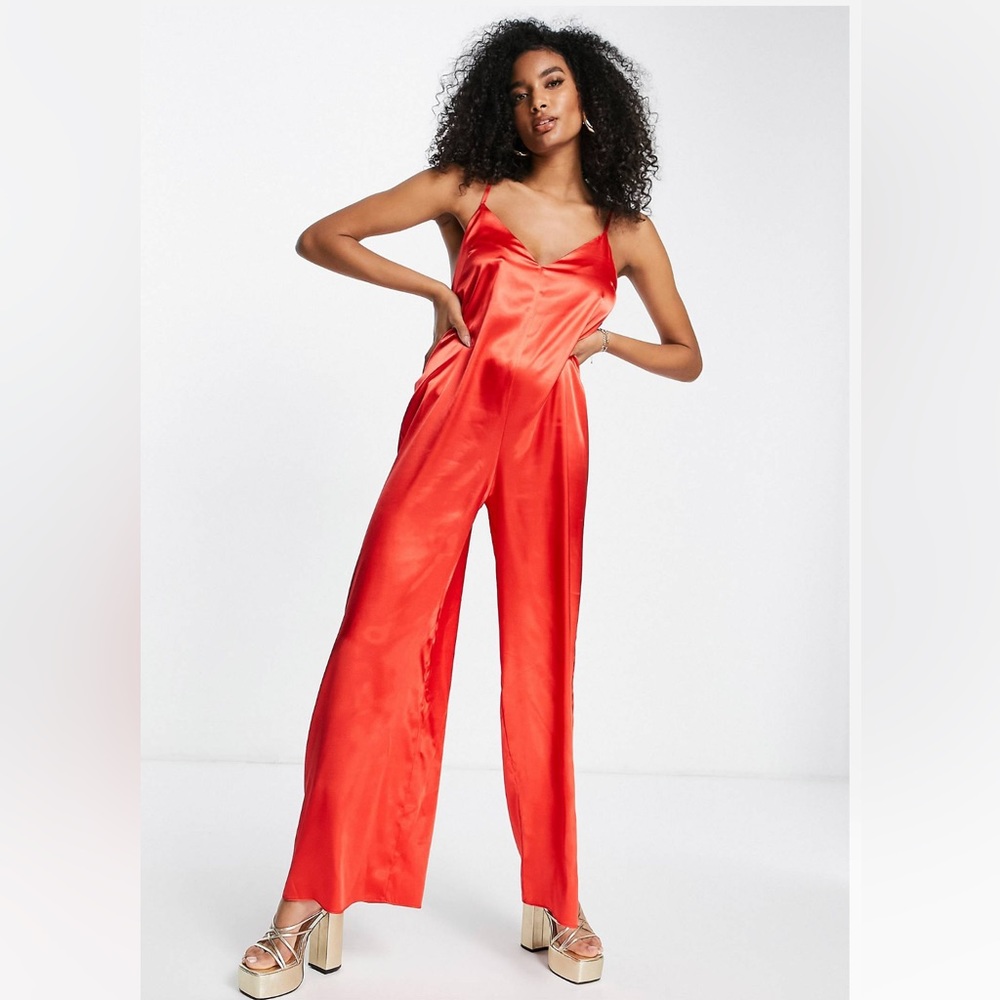 ASOS Red Satin Jumpsuit Size 4 Never Worn!
